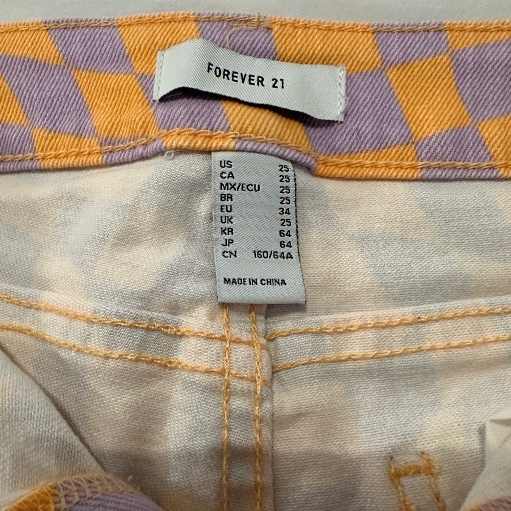NWOT Forever 21 girl’s retro geometric color checkered denim shorts - size US25 - Picture 4 of 5